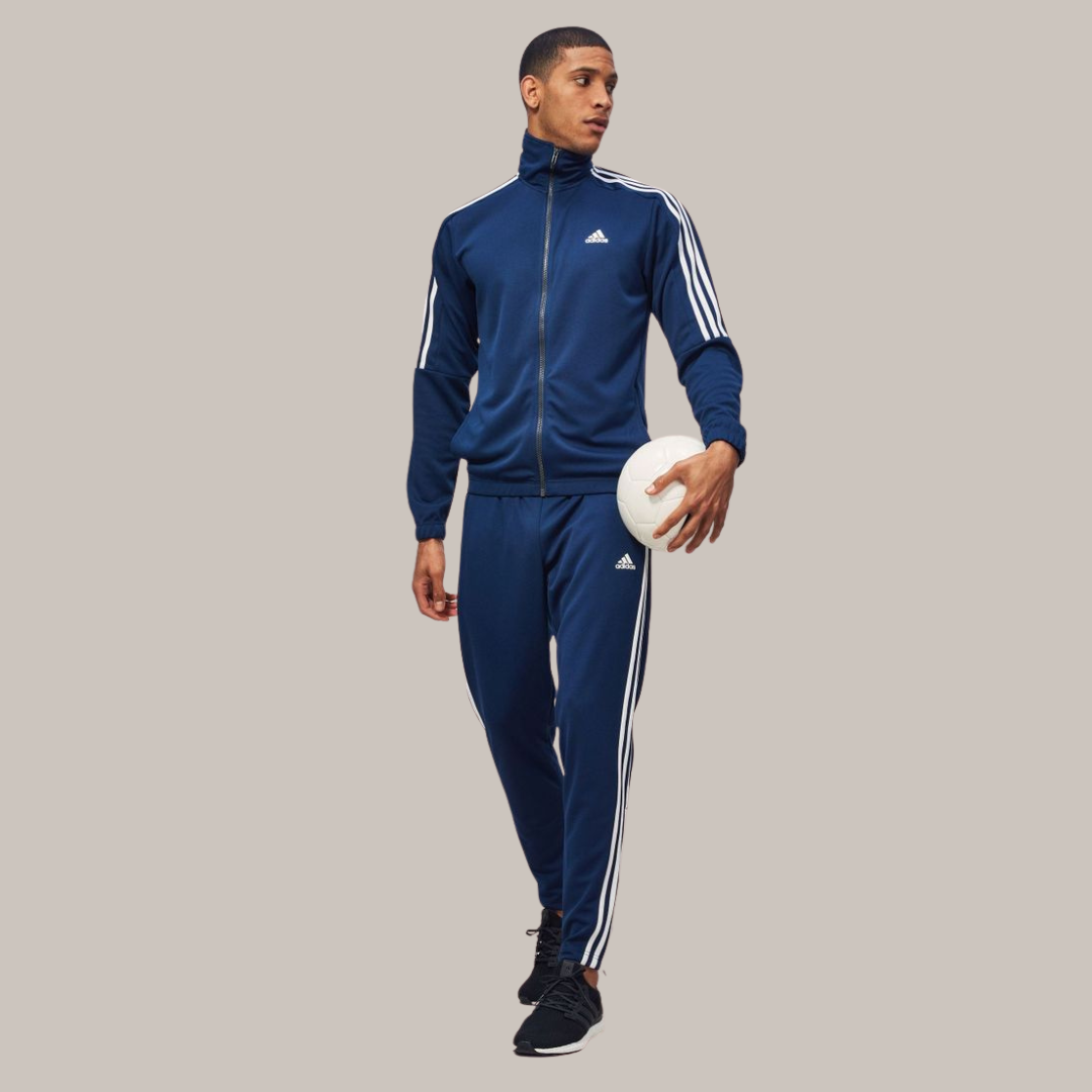 ADIDAS Half Striped Men Navy Blue TrackSuit (Jacket &Track-Pants) – L