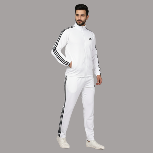 14 Adidas Striped Men White Track Suit (Jacket & Track Pant)