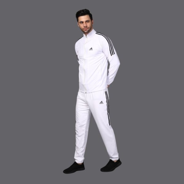 ADIDAS Half Striped Men White TrackSuit (Jacket &Track-Pants) – L