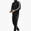 Adidas Striped Men Black Track Suit (White Jacket & Track Pant)