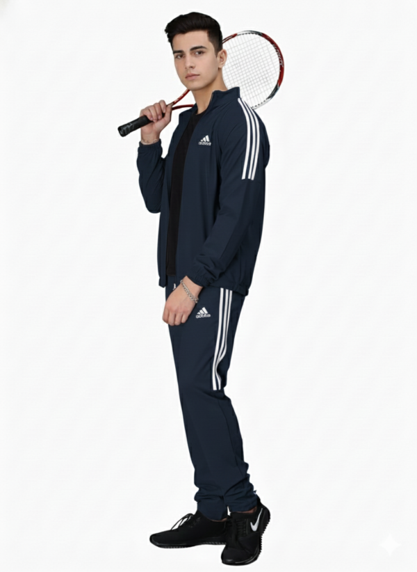 ADIDAS Half Striped Men Navy Blue TrackSuit (Jacket &Track-Pants) – L