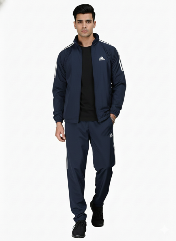 ADIDAS Half Striped Men Navy Blue TrackSuit (Jacket &Track-Pants) – L